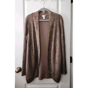 Chico's Metallic Womens Cardigan Open Front‎ Long Sleeve Ribbed Knit Sweater 3
